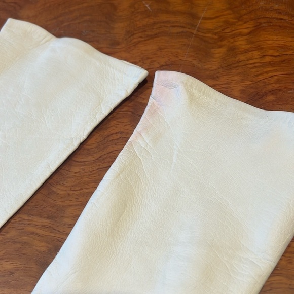 Vintage 1960s 14” Kid Leather Lazer Floral Inserts White Sz 6.3 Women’s Gloves - Picture 6 of 8